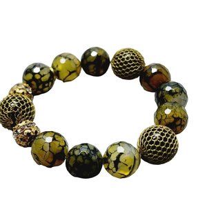 Vintage Signed Bee Charming Agate Stretch Bracelet (A1404)